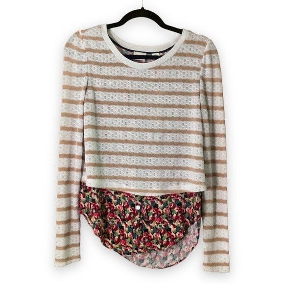 Anthropologie Postmark Ginny Layered Pullover Sweater Striped Floral Size XS - Picture 2 of 8